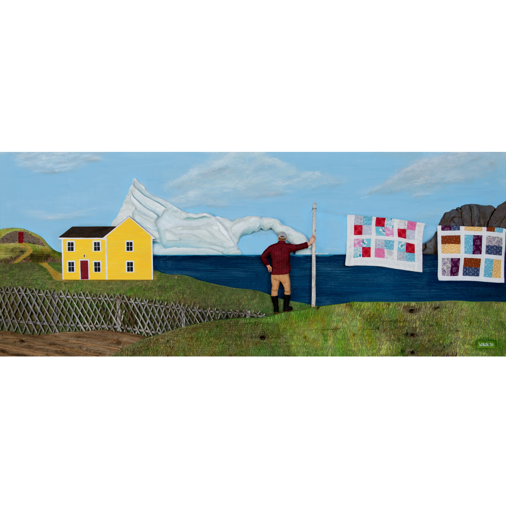 "Living Amongst Giants" print captures a classic Twillingate scene with a man watching an iceberg pass the shores of Newfoundland.
