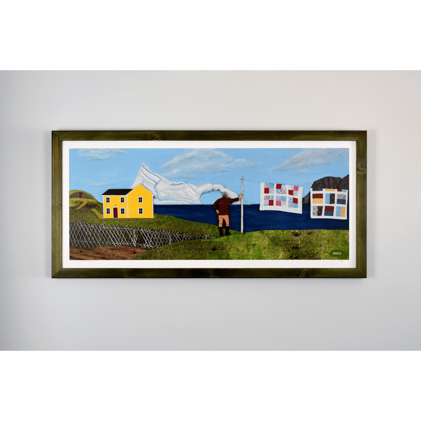 "Living Amongst Giants" print captures a classic Twillingate scene with a man watching an iceberg pass the shores of Newfoundland.