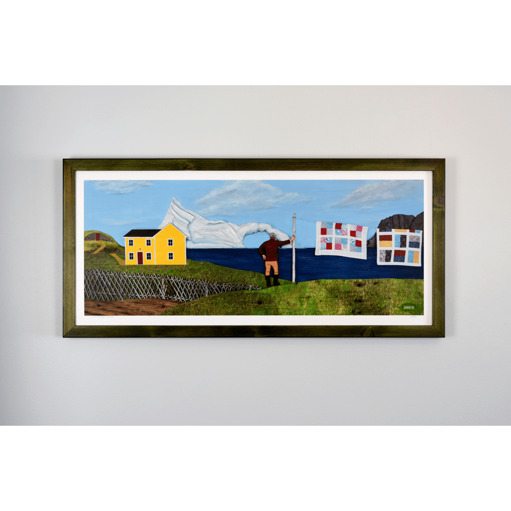 "Living Amongst Giants" print captures a classic Twillingate scene with a man watching an iceberg pass the shores of Newfoundland.