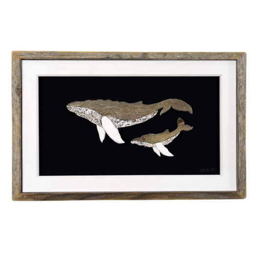  The White's Emporium's "The Mother" driftwood art piece features two humpback whales made from reclaimed wood and driftwood sourced in Newfoundland. 